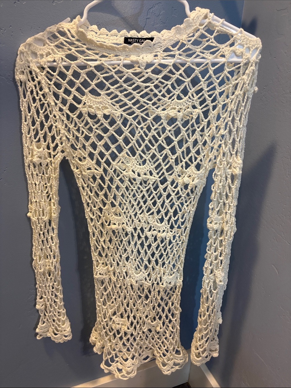 Nasty Gal Cream Open-Knit Crochet dress